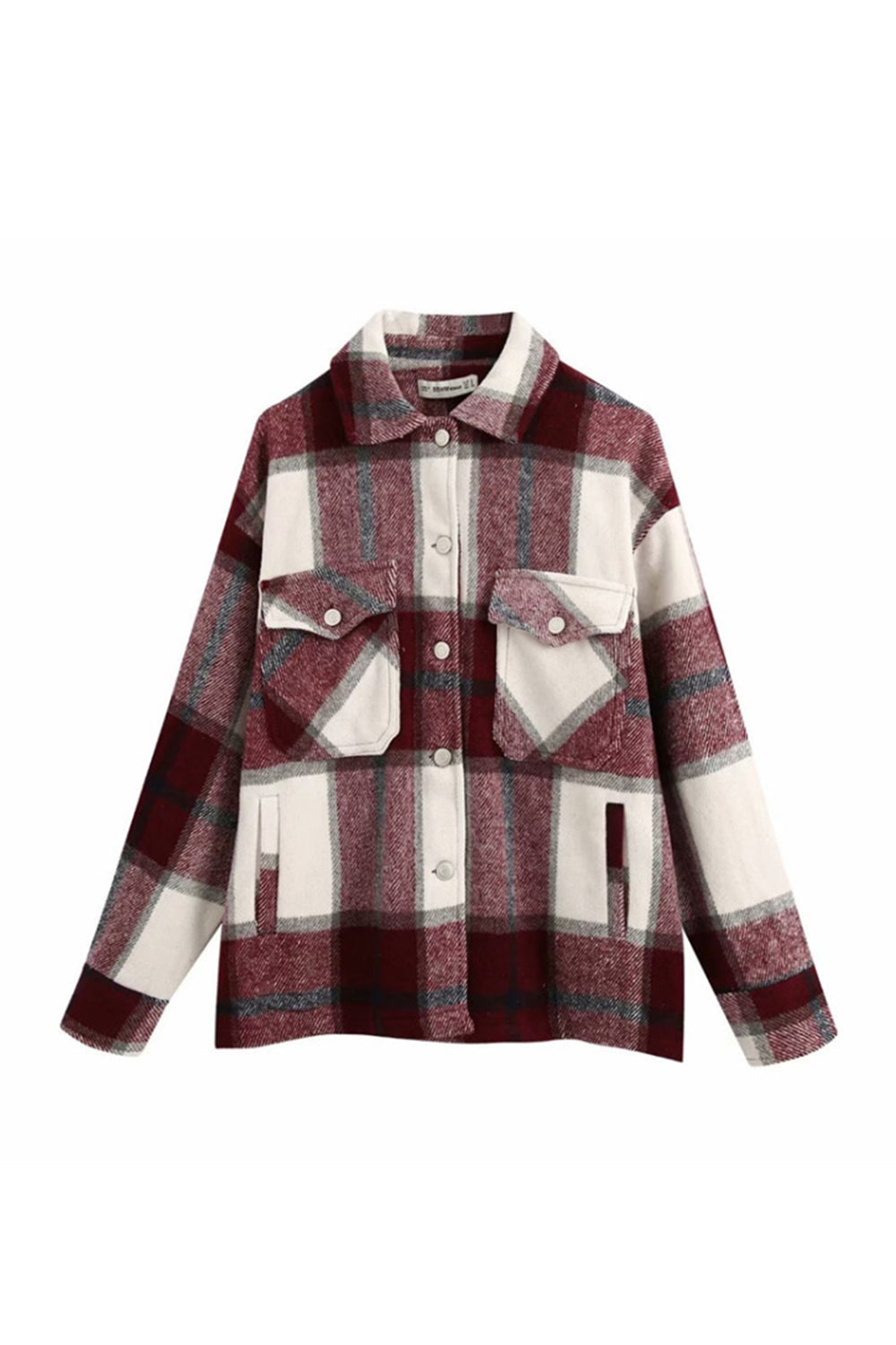 Creamtopmall Flannel Loose Tweed Plaid Shirt Coat