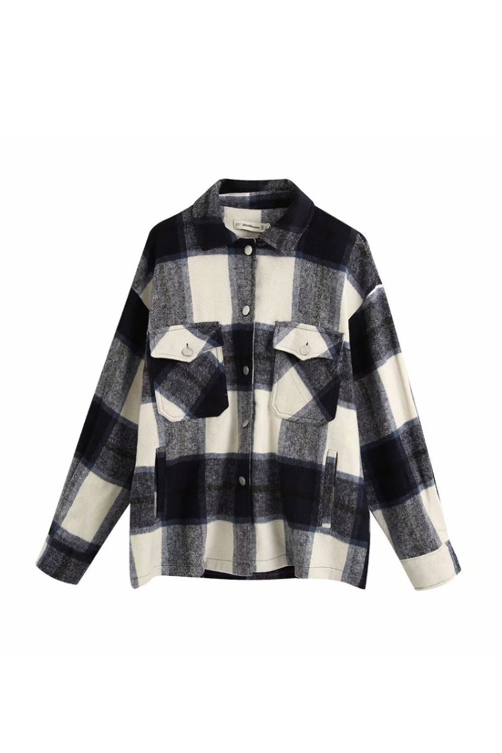 Creamtopmall Flannel Loose Tweed Plaid Shirt Coat