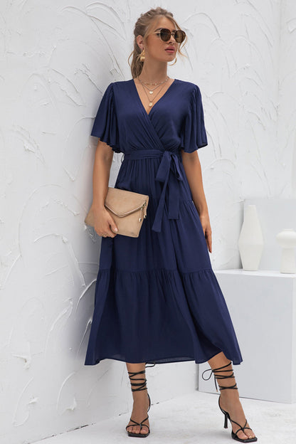 Creamtopmall V-Neck Patchwork Long Dress