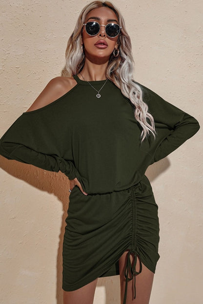 Creamtopmall Long Sleeved Off-Shoulder Drawstring Dress