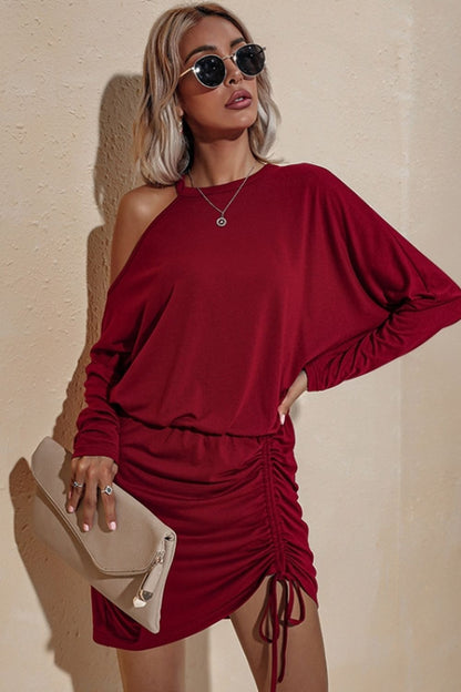 Creamtopmall Long Sleeved Off-Shoulder Drawstring Dress