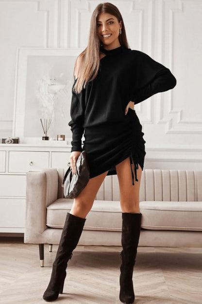 Creamtopmall Long Sleeved Off-Shoulder Drawstring Dress