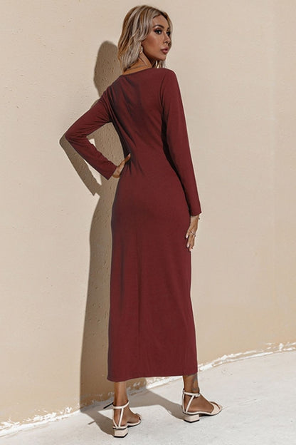 Creamtopmall Solid Color Long Sleeve Slit Dress