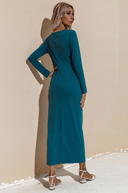 Creamtopmall Solid Color Long Sleeve Slit Dress