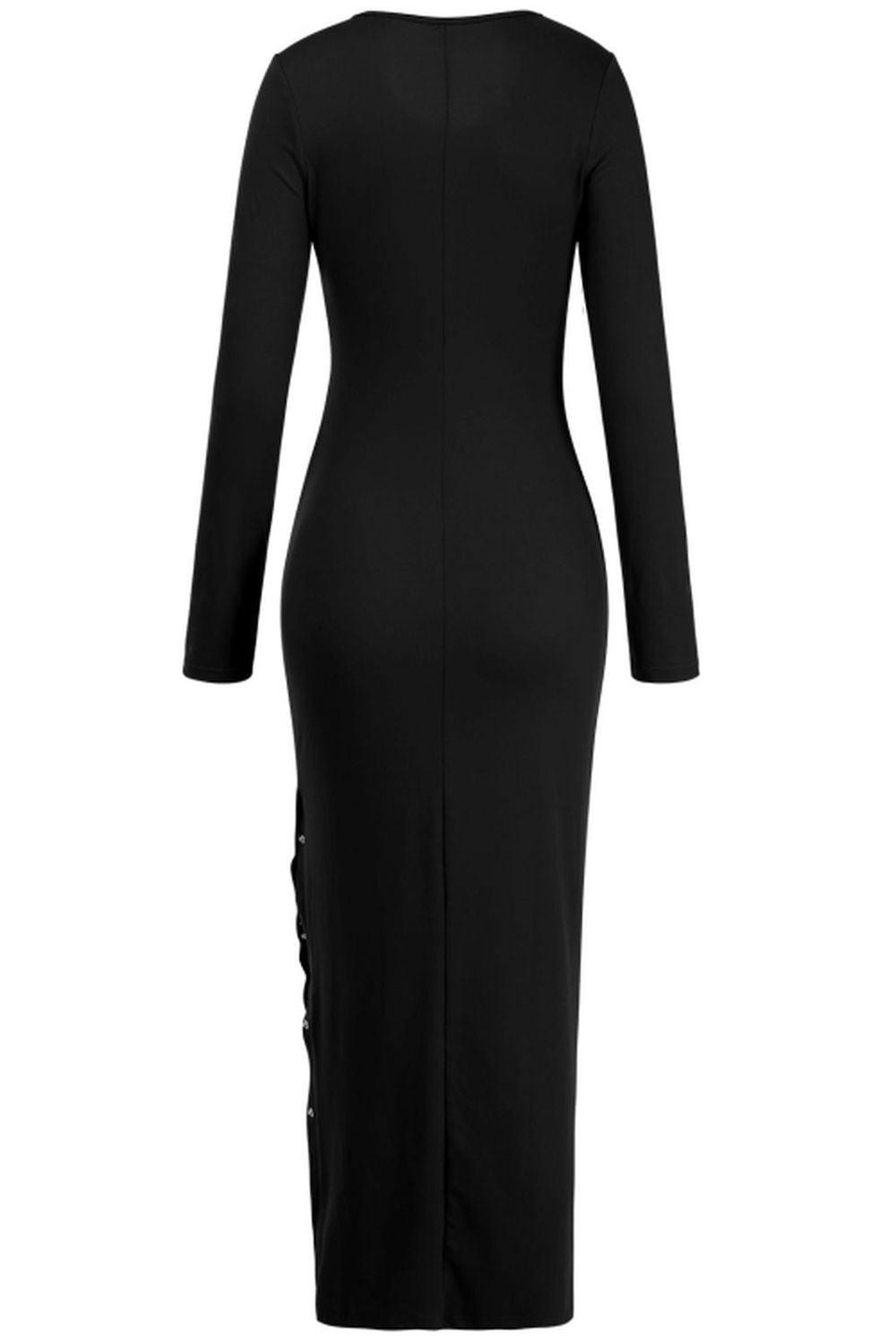 Creamtopmall Solid Color Long Sleeve Slit Dress