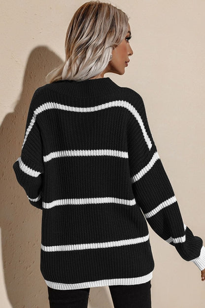 Creamtopmall Round Neck Loose Striped Knit Pullover