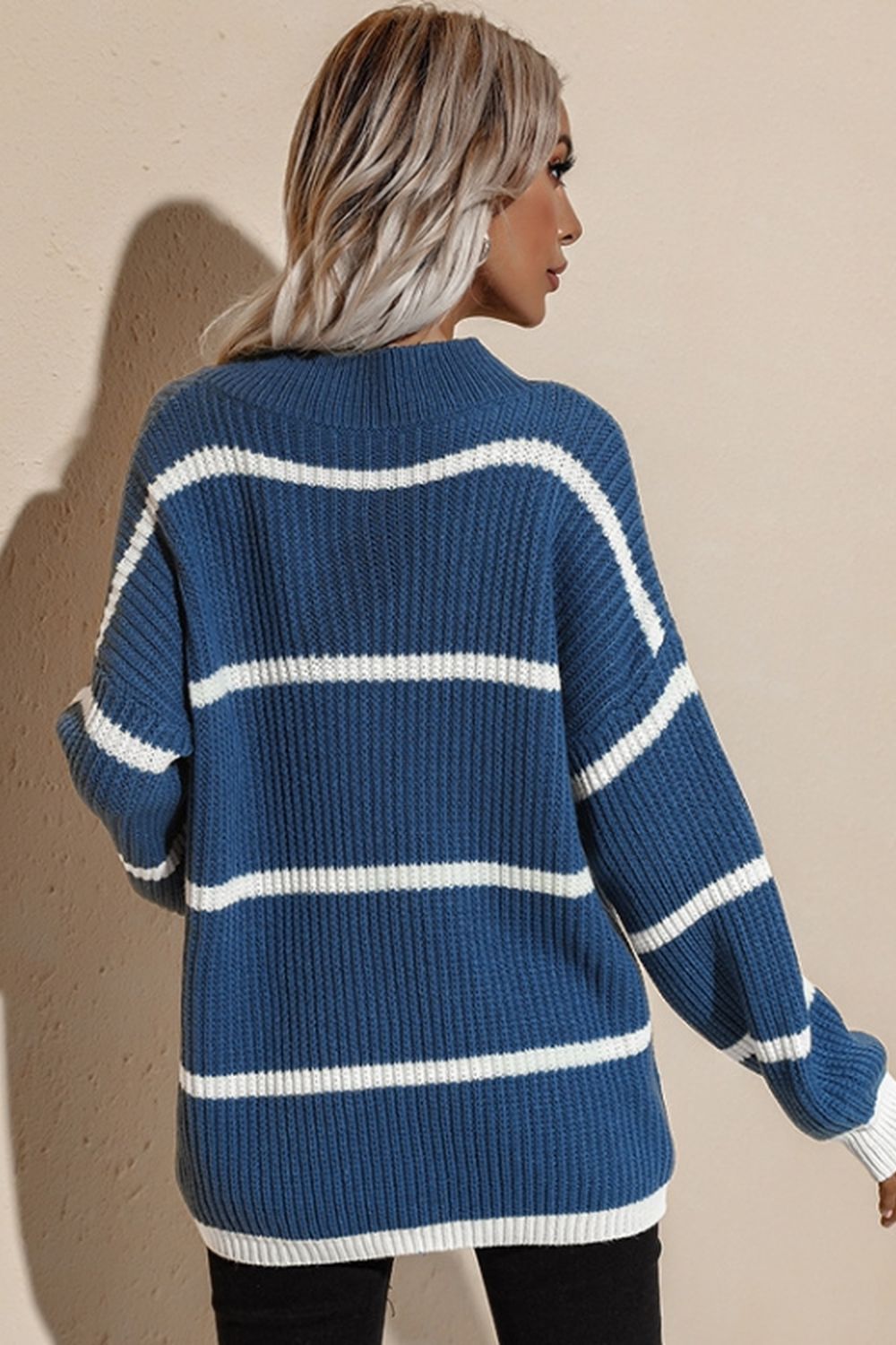 Creamtopmall Round Neck Loose Striped Knit Pullover