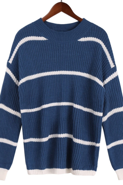 Creamtopmall Round Neck Loose Striped Knit Pullover