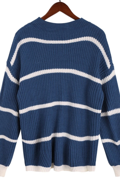 Creamtopmall Round Neck Loose Striped Knit Pullover