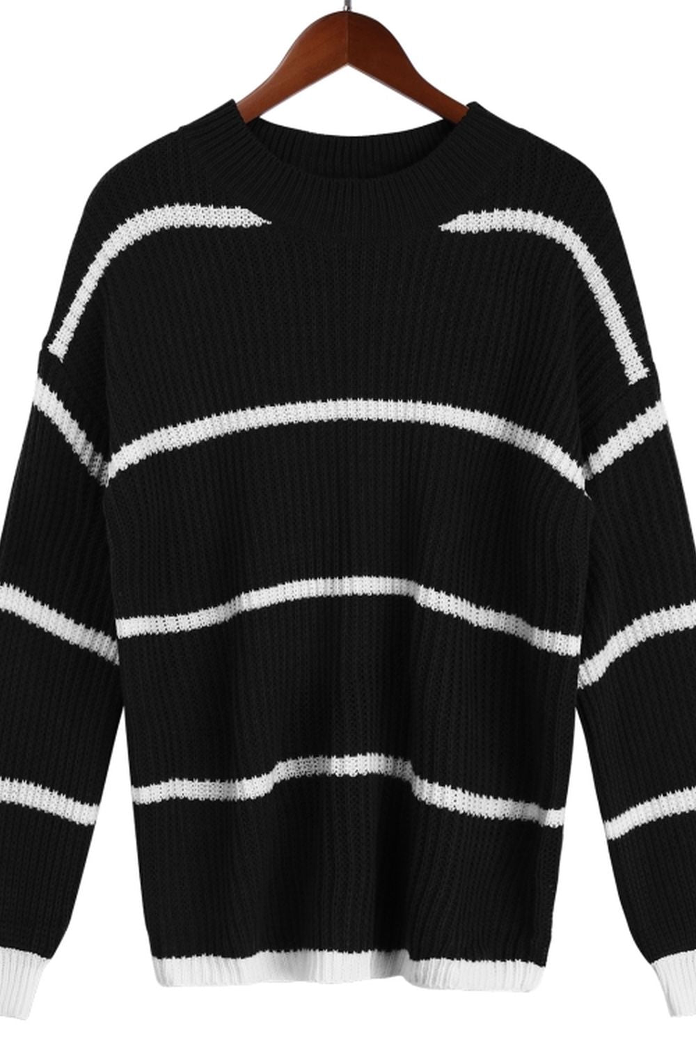 Creamtopmall Round Neck Loose Striped Knit Pullover