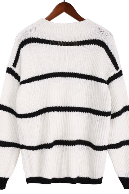 Creamtopmall Round Neck Loose Striped Knit Pullover