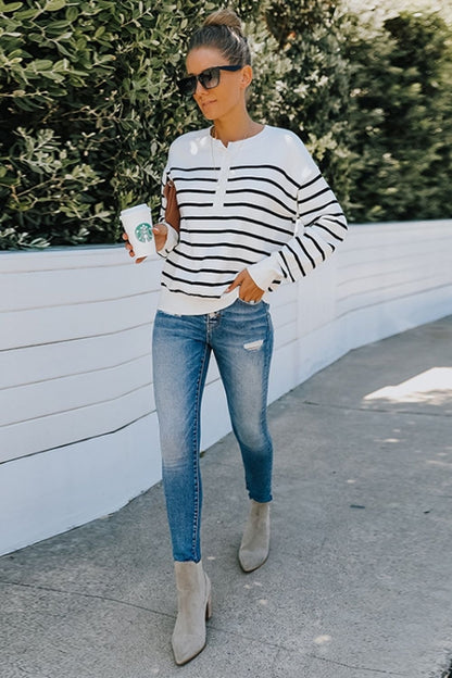 Creamtopmall Long-Sleeved Striped Sweater