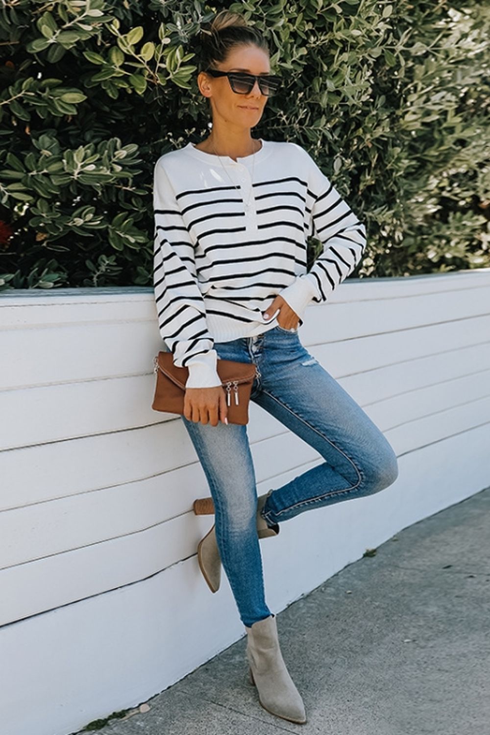 Creamtopmall Long-Sleeved Striped Sweater