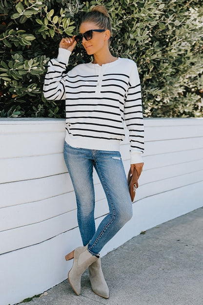 Creamtopmall Long-Sleeved Striped Sweater