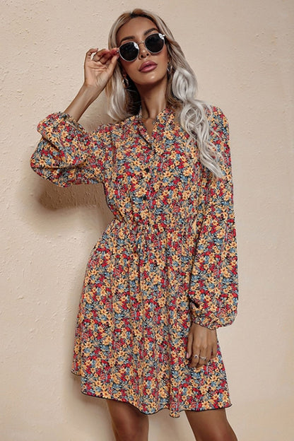 Creamtopmall V-Neck High Waist Floral Chiffon Dress