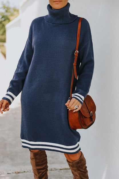 Creamtopmall High Neck Long Sleeve Knitted Dress