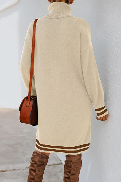 Creamtopmall High Neck Long Sleeve Knitted Dress