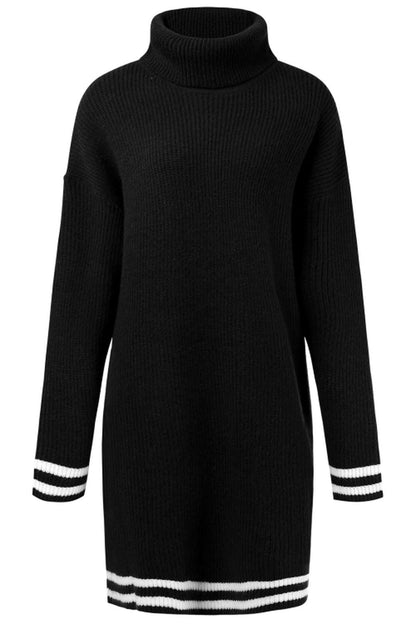 Creamtopmall High Neck Long Sleeve Knitted Dress