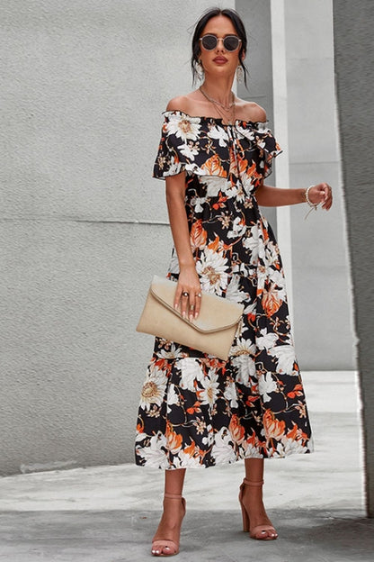 Creamtopmall Off-Shoulder Floral Print Dress