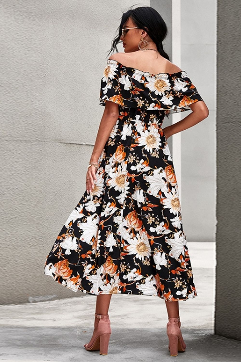 Creamtopmall Off-Shoulder Floral Print Dress