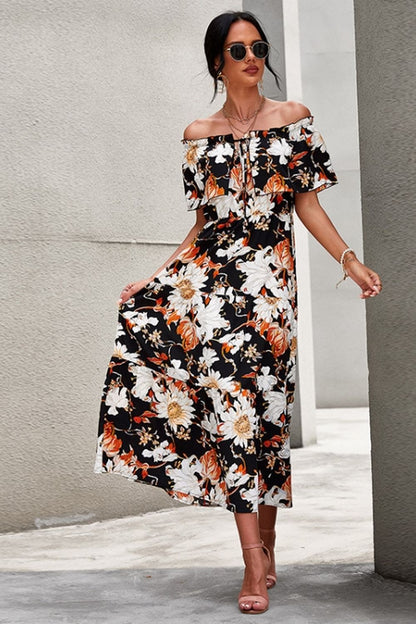 Creamtopmall Off-Shoulder Floral Print Dress