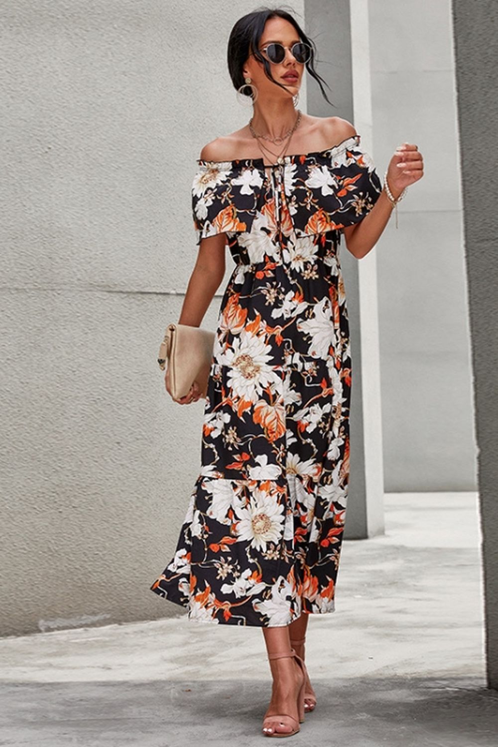 Creamtopmall Off-Shoulder Floral Print Dress