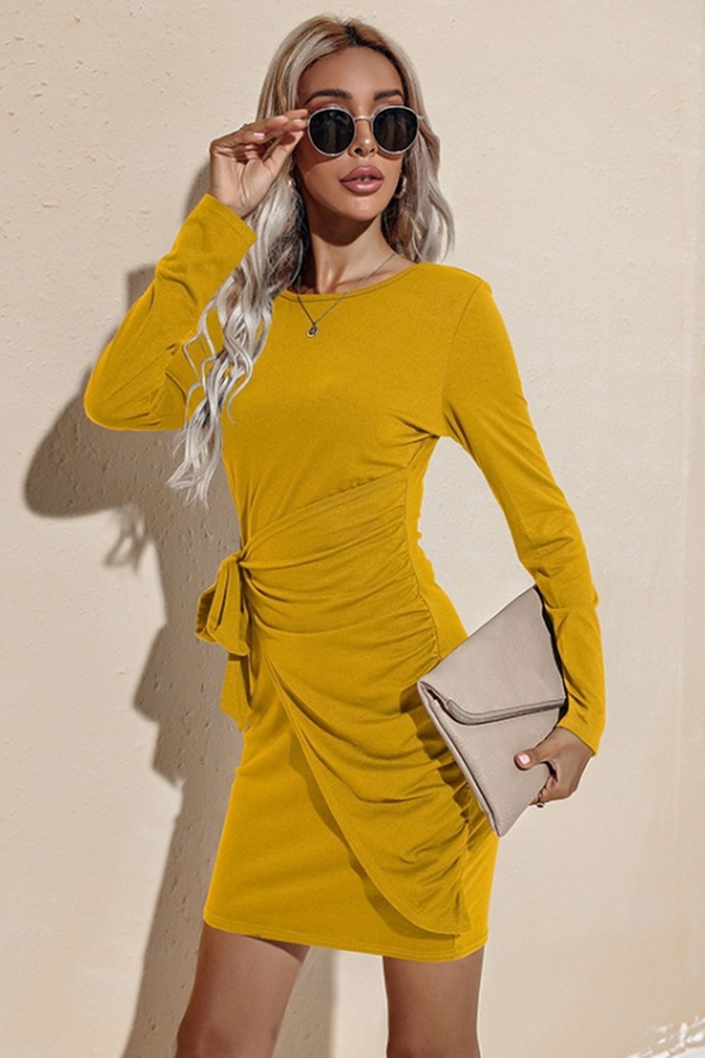 Creamtopmall Solid Color Tie Sheath Dress