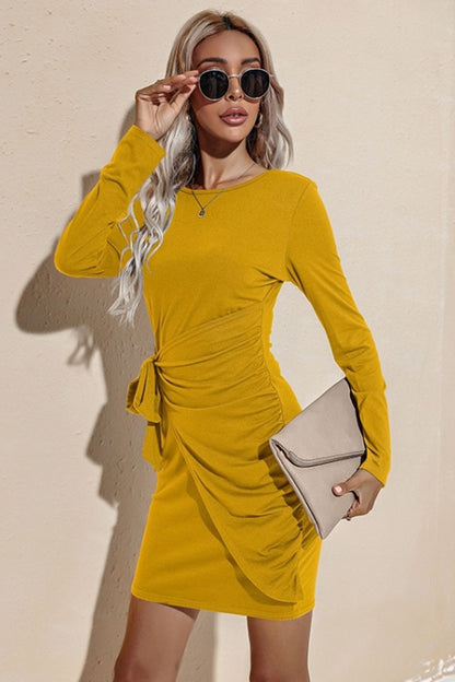 Creamtopmall Solid Color Tie Sheath Dress