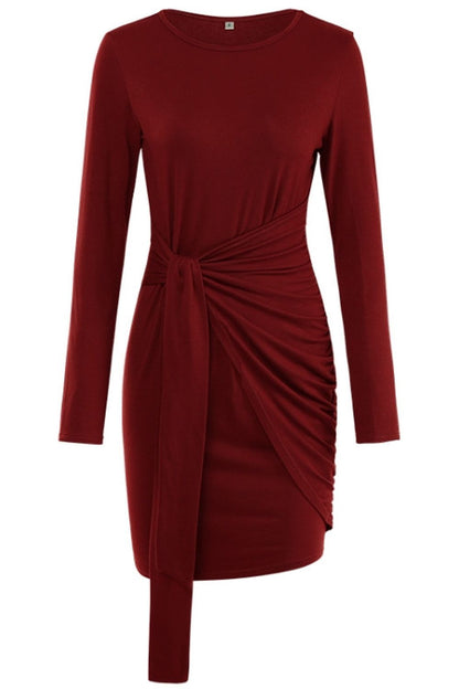 Creamtopmall Solid Color Tie Sheath Dress