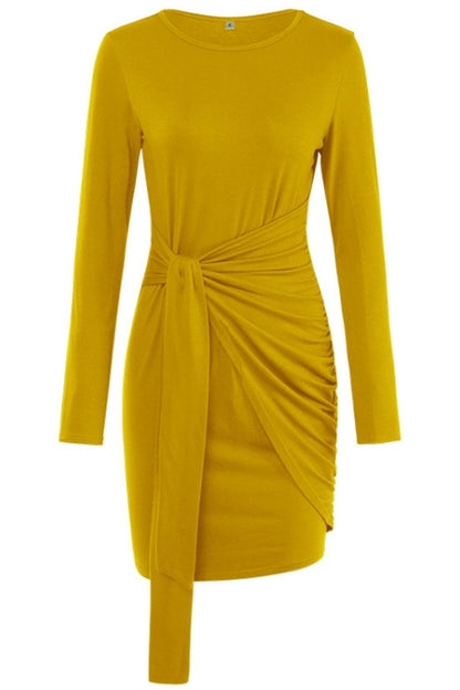 Creamtopmall Solid Color Tie Sheath Dress