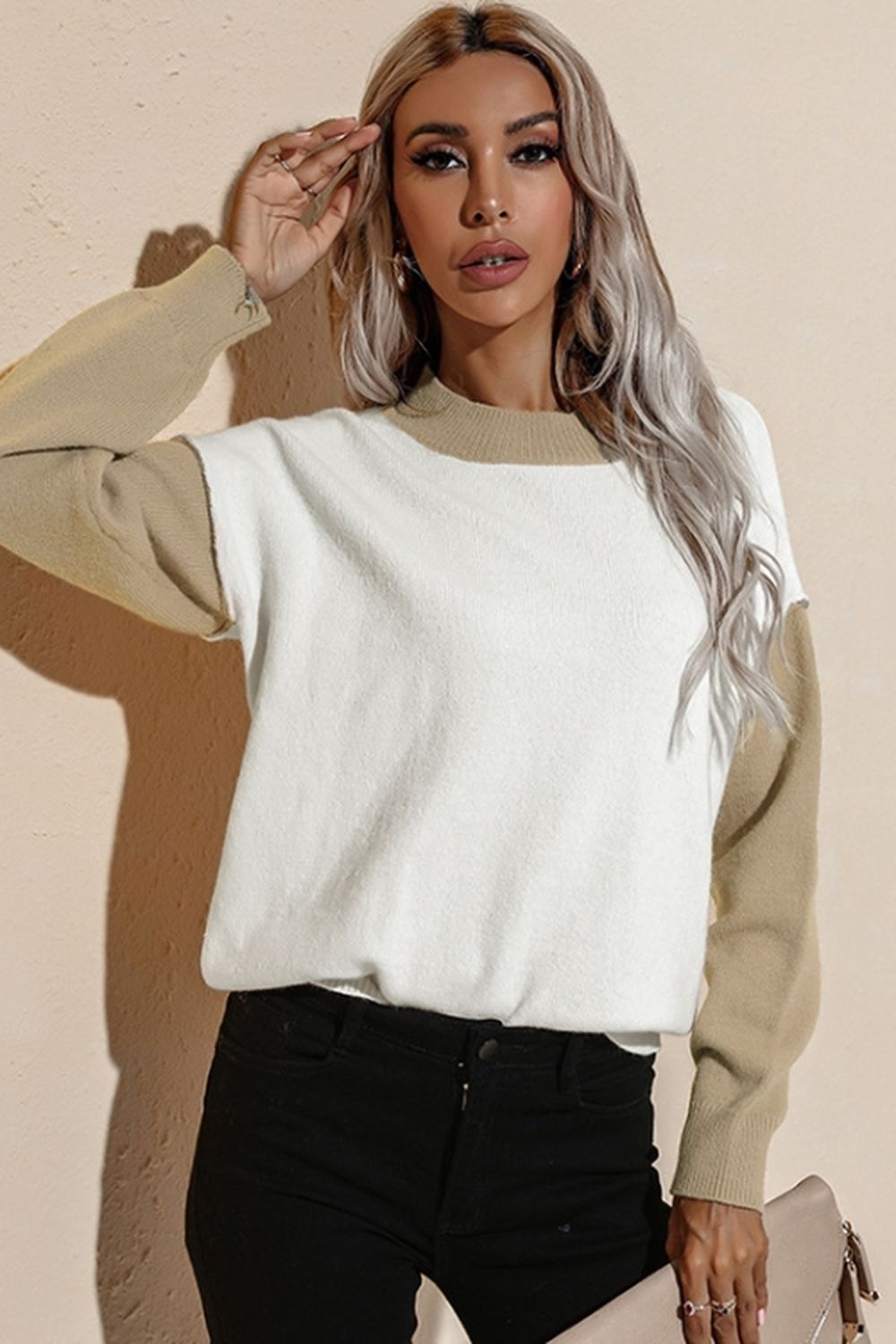 Creamtopmall Contrast Loose Long Sleeve Pullover