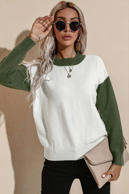 Creamtopmall Contrast Loose Long Sleeve Pullover