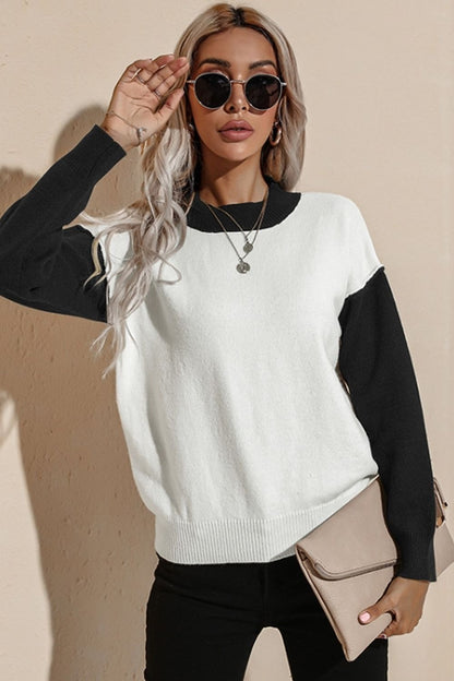 Creamtopmall Contrast Loose Long Sleeve Pullover