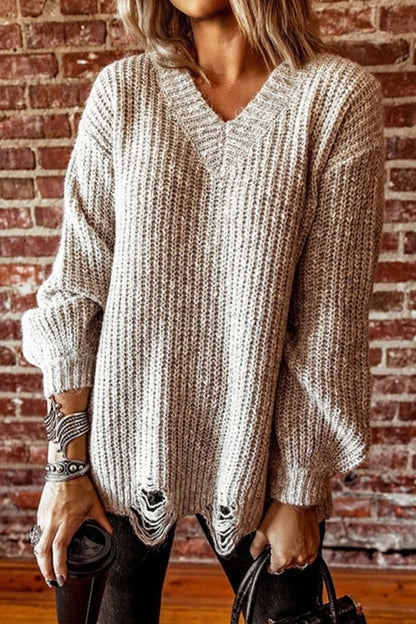 Creamtopmall Ripped Knitted Sweater