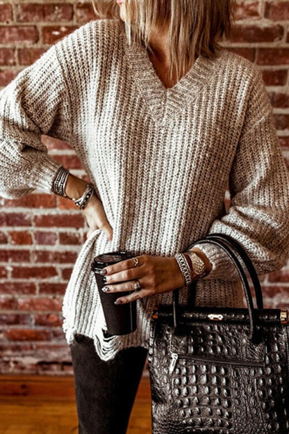 Creamtopmall Ripped Knitted Sweater