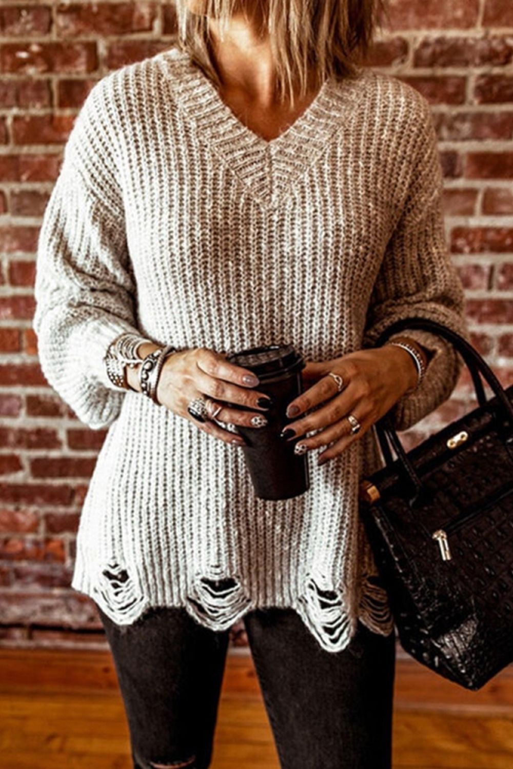 Creamtopmall Ripped Knitted Sweater