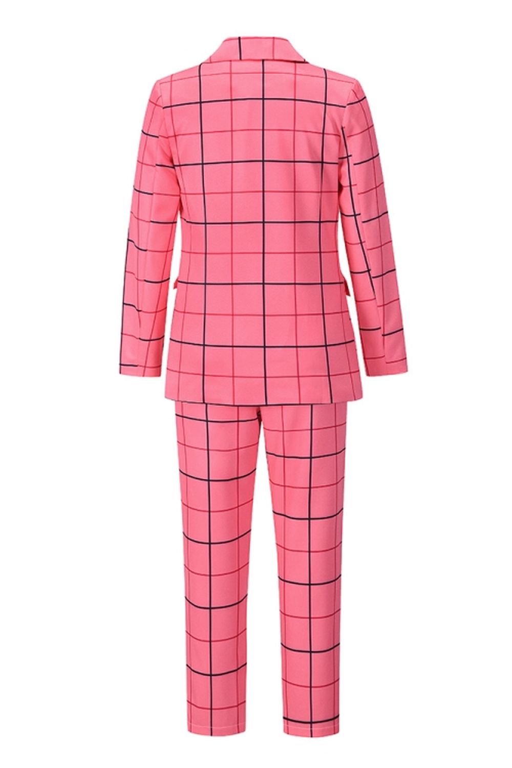 Creamtopmall Double-Breasted Plaid Blazer Pants Suit