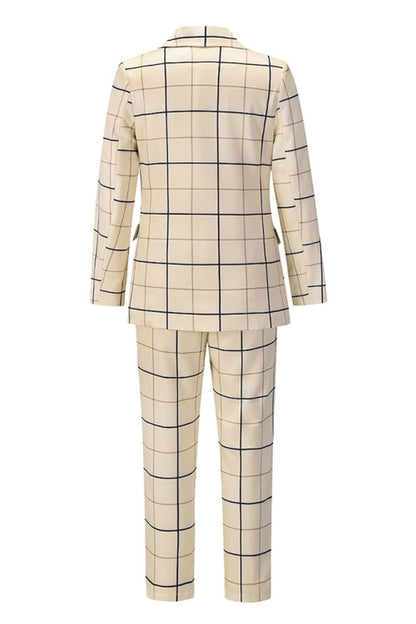 Creamtopmall Double-Breasted Plaid Blazer Pants Suit