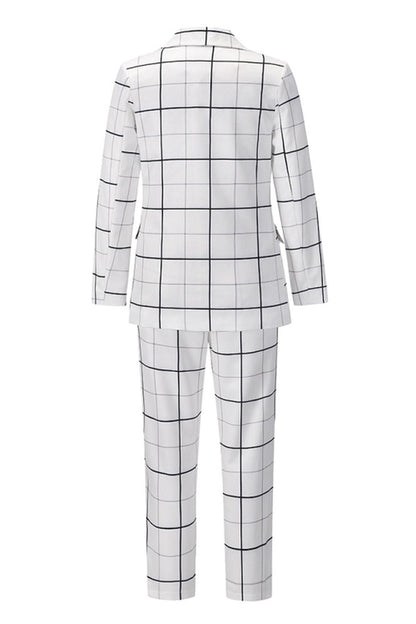 Creamtopmall Double-Breasted Plaid Blazer Pants Suit