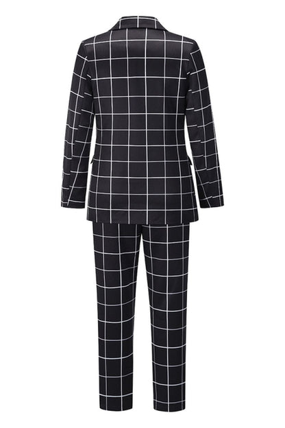 Creamtopmall Double-Breasted Plaid Blazer Pants Suit