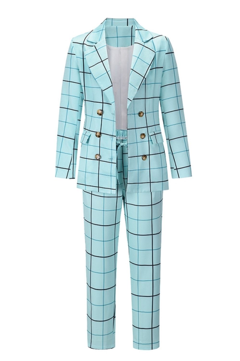 Creamtopmall Double-Breasted Plaid Blazer Pants Suit