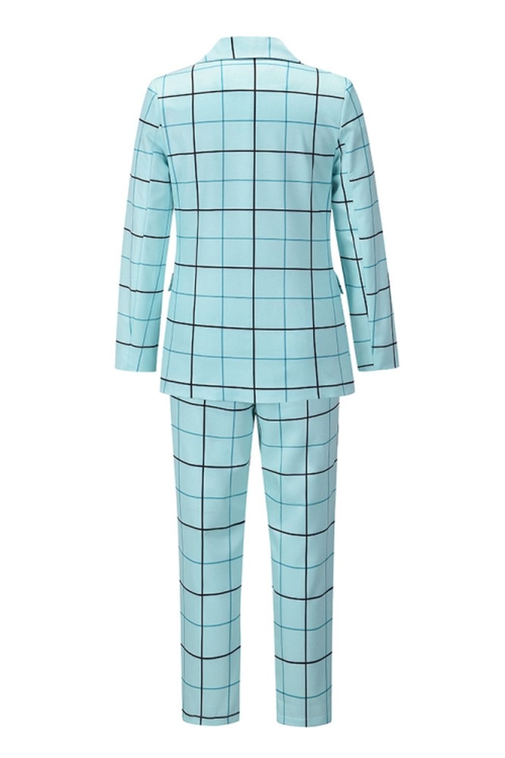 Creamtopmall Double-Breasted Plaid Blazer Pants Suit