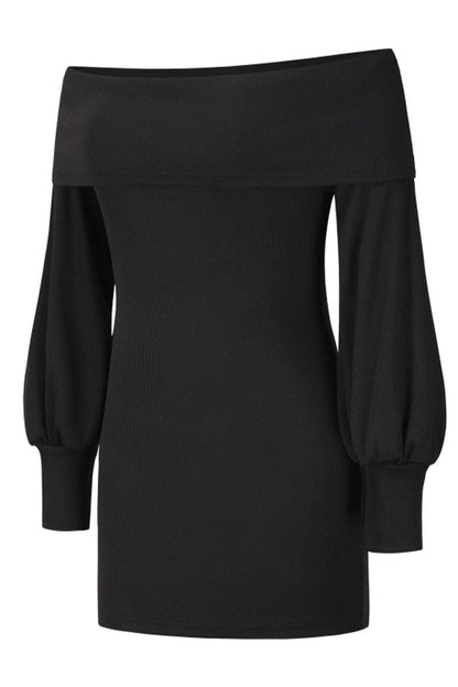 Creamtopmall Off-The-Shoulder Lantern Sleeve Sheath Knit Dress