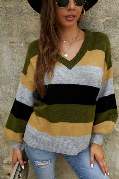 Creamtopmall Long Sleeve Patchwork Contrast Sweater