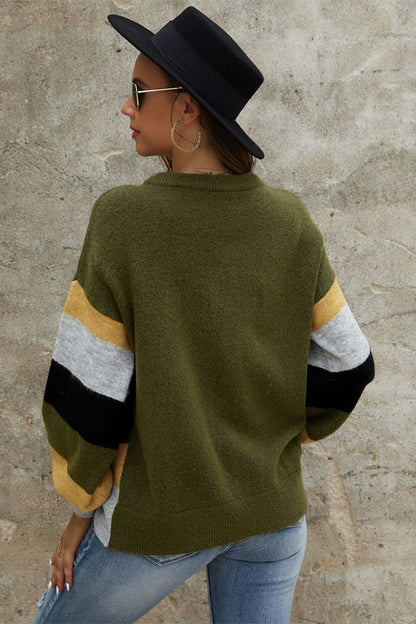 Creamtopmall Long Sleeve Patchwork Contrast Sweater