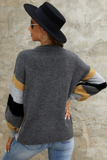 Creamtopmall Long Sleeve Patchwork Contrast Sweater