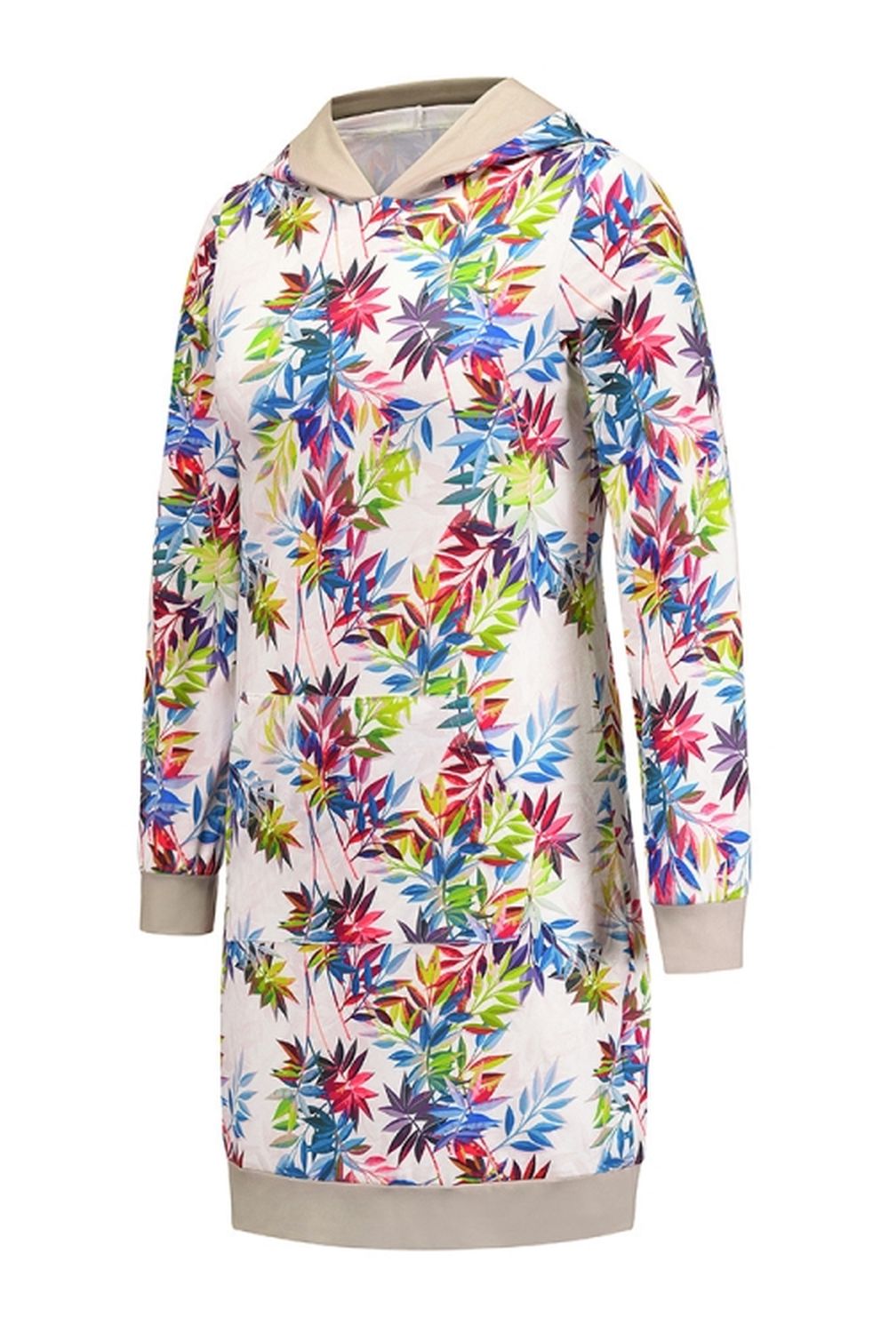 Creamtopmall Loose Hooded Print Contrast Dress