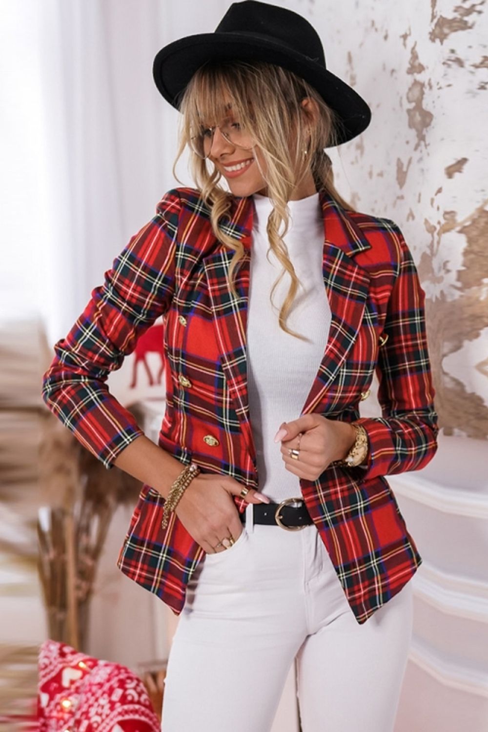 Creamtopmall Plaid Casual Blazer