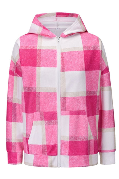 Creamtopmall Plaid Hooded Zipper Coat