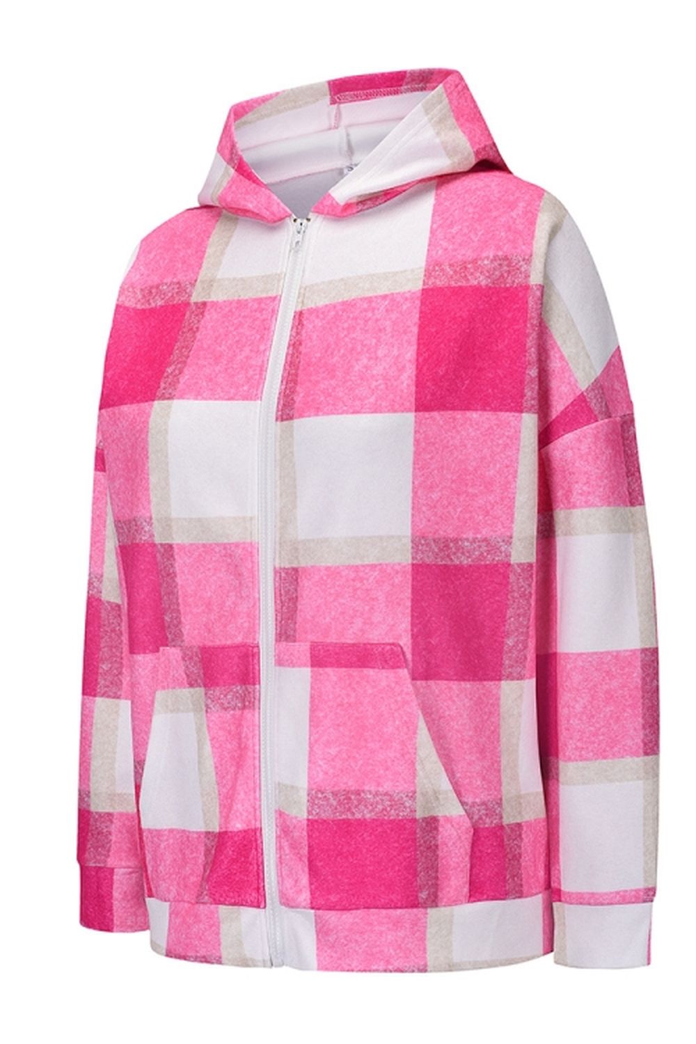 Creamtopmall Plaid Hooded Zipper Coat